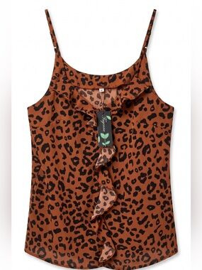 🆕 Fayenne Women Tank Top Ruffle Spaghetti Strap Sexy Leopard Print Sleeveless M